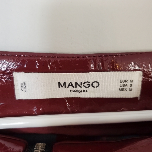 Mango Casual womens skirt small red gloss vinyl pencil mini zipper - Picture 5 of 5